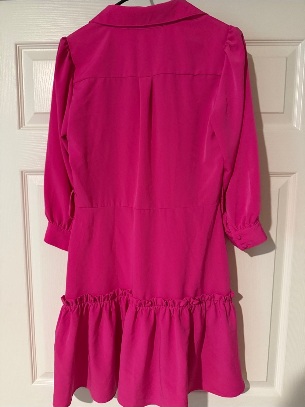 Karl Lagerfeld Paris Crepe Zip-Front 3/4-Sleeve Dress - Bright Fuchsia - Picture 7 of 11